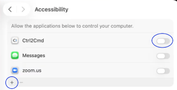 Accessibility settings showing Ctrl2Cmd